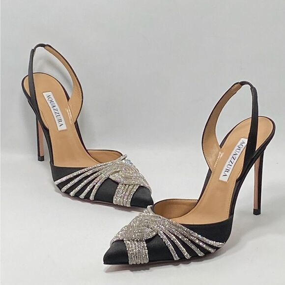 Aquazzura Gatsby Crystal-Embellished Satin Pumps size 37 - Picture 3 of 13